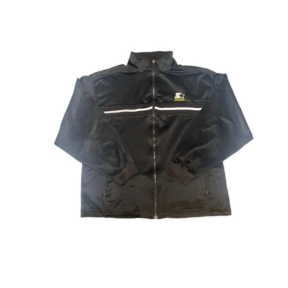 VINTAGE Starter Full Zip Sweater Size Large Mens Y2K Black Stripe Logo Star EUC‎ - Picture 1 of 16